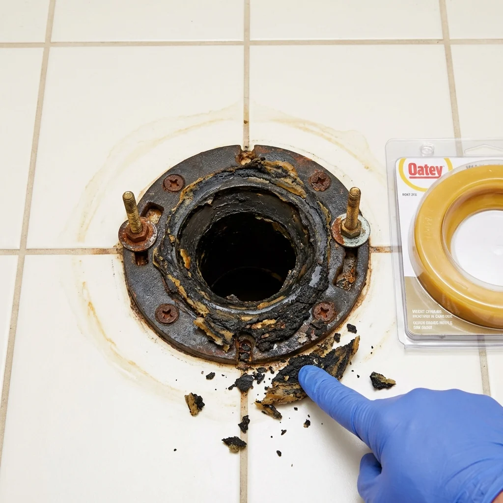 Failed wax ring showing water seepage at the base of a toilet in a Syracuse, UT home