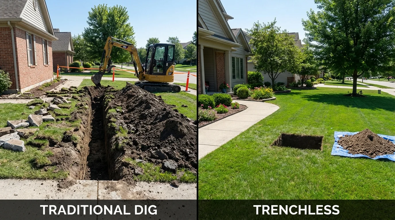 Trenchless sewer repair with minimal yard damage versus traditional excavation in Syracuse, UT